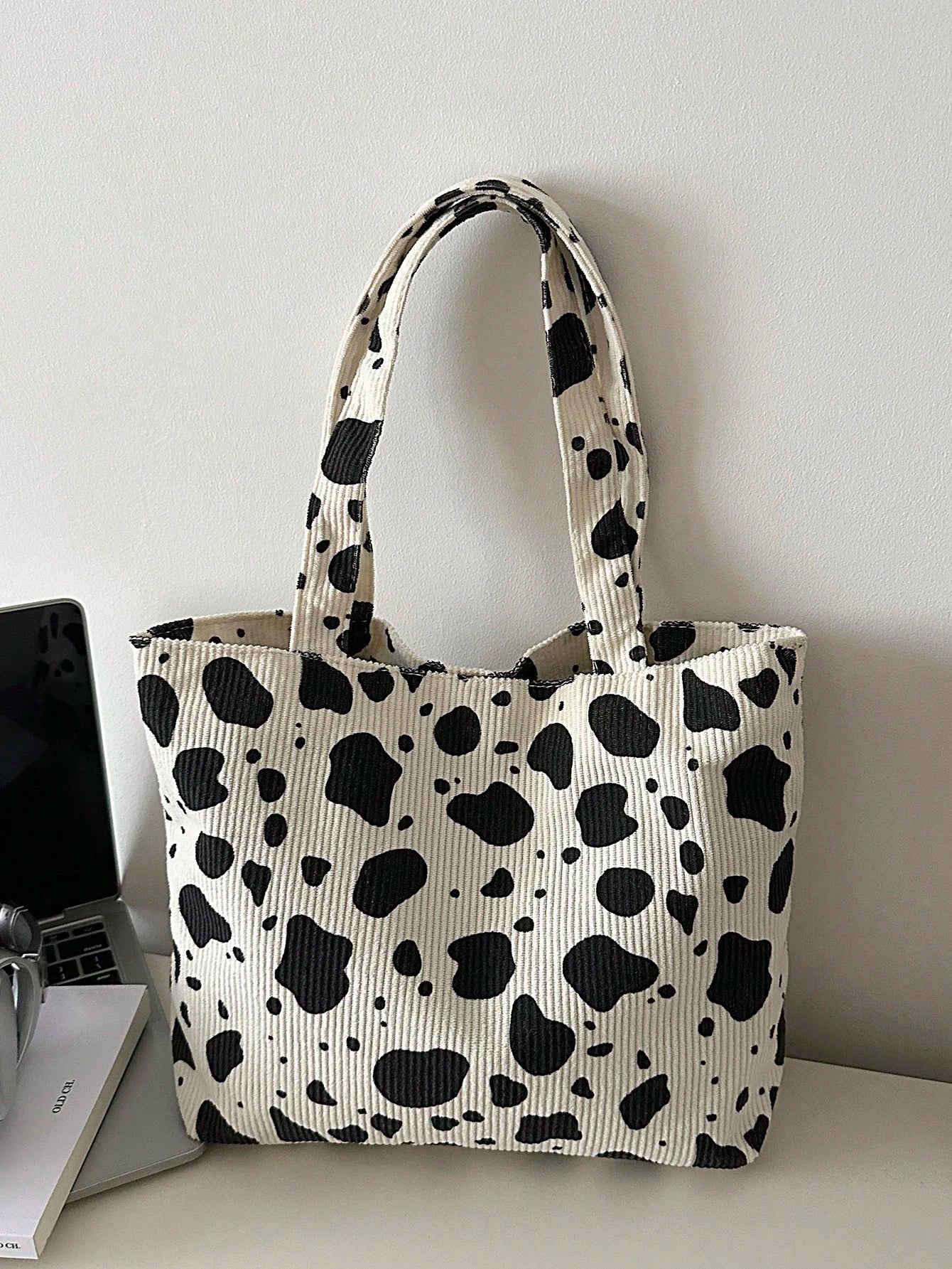Strawberry Print Tote Bag, Cute Style Tote Bag, Fashion Large Capacity Versatile Shoulder Bag For Women, Corduroy, Kawaii, Beach, Canvas Bag,Pink Bag