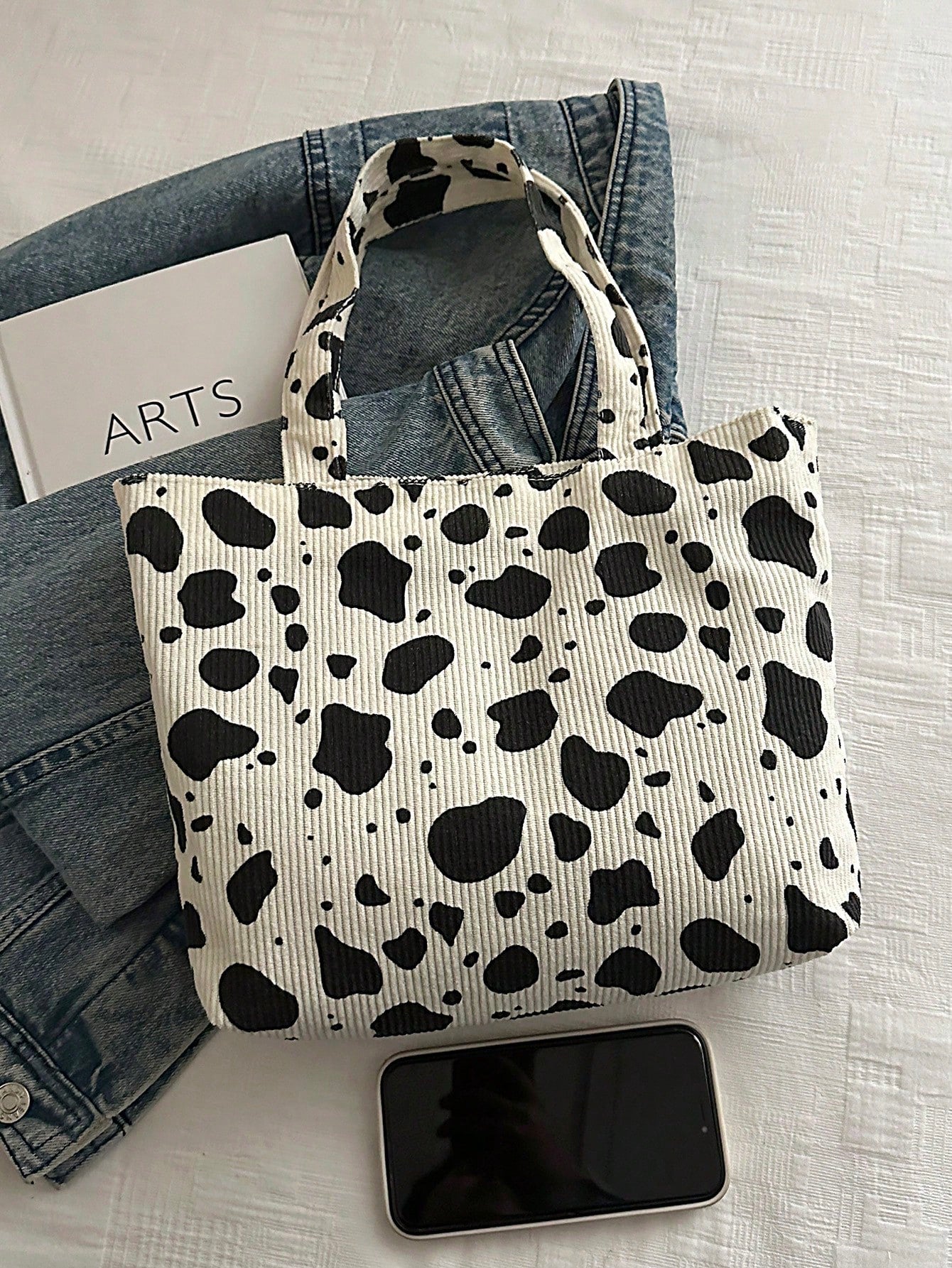 Strawberry Print Tote Bag, Cute Style Tote Bag, Fashion Large Capacity Versatile Shoulder Bag For Women, Corduroy, Kawaii, Beach, Canvas Bag,Pink Bag