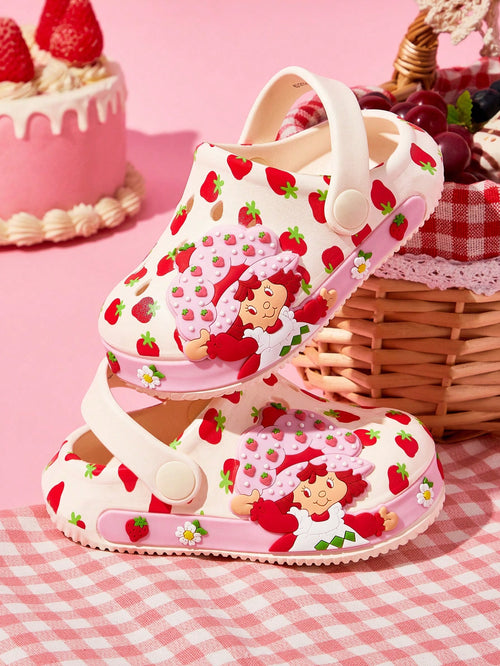 Strawberry Shortcake X Cute Cartoon Pink Strawberry Girl Children's Grip Enhancement Garden Toddlers And Babies Breathable Quick Drying Water Shoes, Lightweight Durable EVA Material, Playground