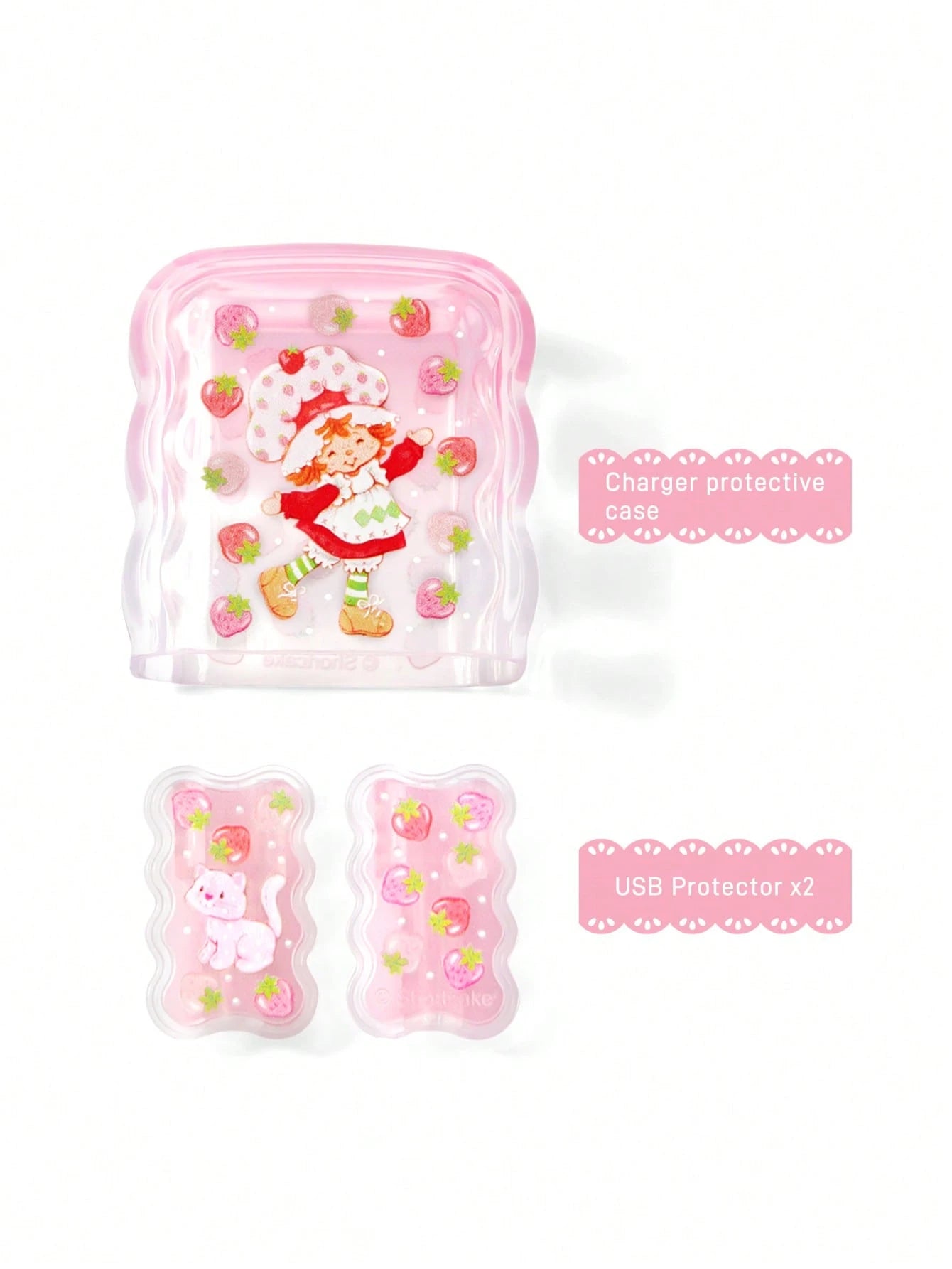 Strawberry Shortcake X Strawberry, Flower, Cat Pattern Printed Gradient Charging Head Protective Cover, Compatible With Apple Charging Head(No Data Cable Included),Gift Ideas,Summer/ Spring,Be