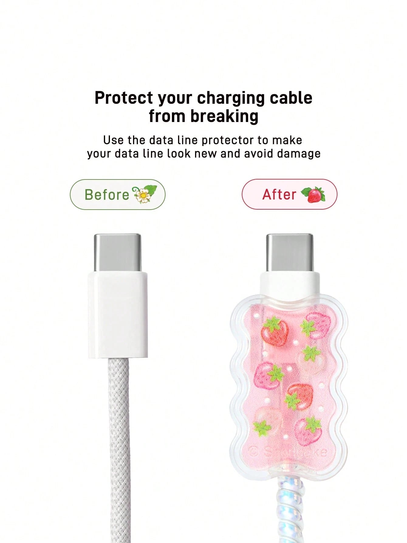 Strawberry Shortcake X Strawberry, Flower, Cat Pattern Printed Gradient Charging Head Protective Cover, Compatible With Apple Charging Head(No Data Cable Included),Gift Ideas,Summer/ Spring,Be