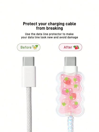 Strawberry Shortcake X Strawberry, Flower, Cat Pattern Printed Gradient Charging Head Protective Cover, Compatible With Apple Charging Head(No Data Cable Included),Gift Ideas,Summer/ Spring,Be