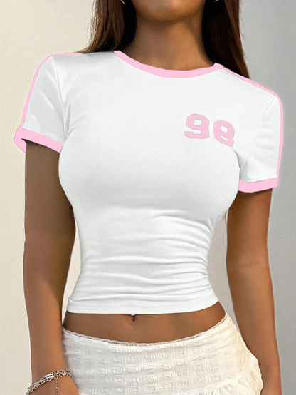 StreetHx Men's Casual Contrast Color Digit Print Slim Fit T-Shirt, Summer Graphic Tees Women Tops