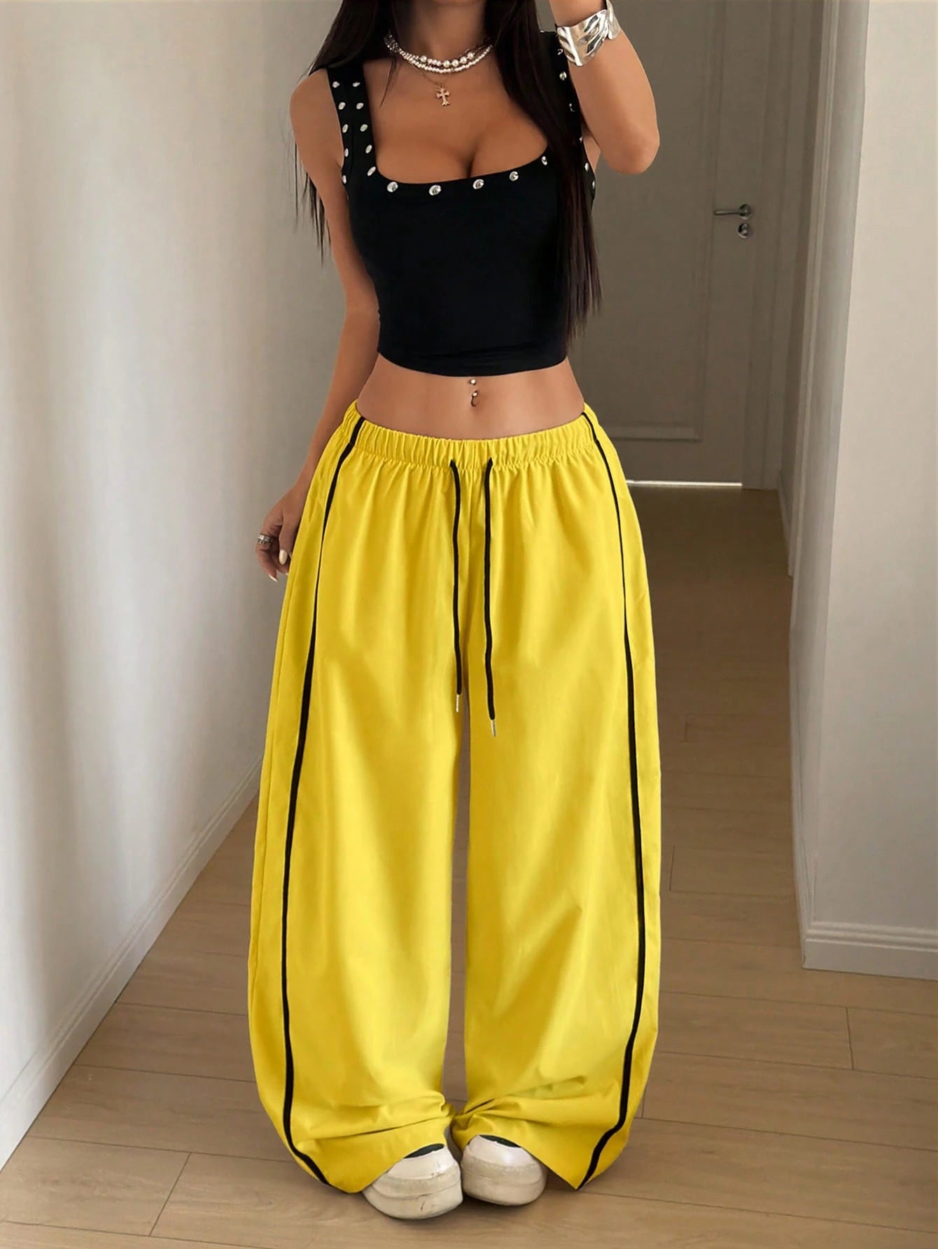 StreetHx Women's Drawstring Waist Wide Leg Loose Harem Pants