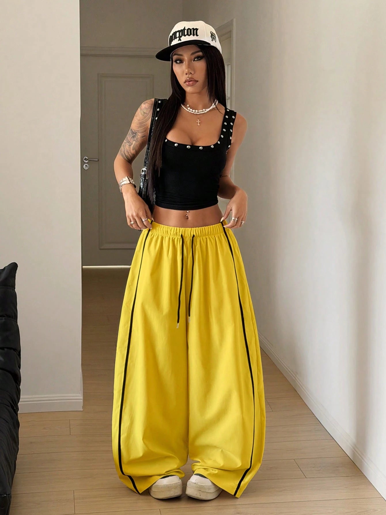 StreetHx Women's Drawstring Waist Wide Leg Loose Harem Pants