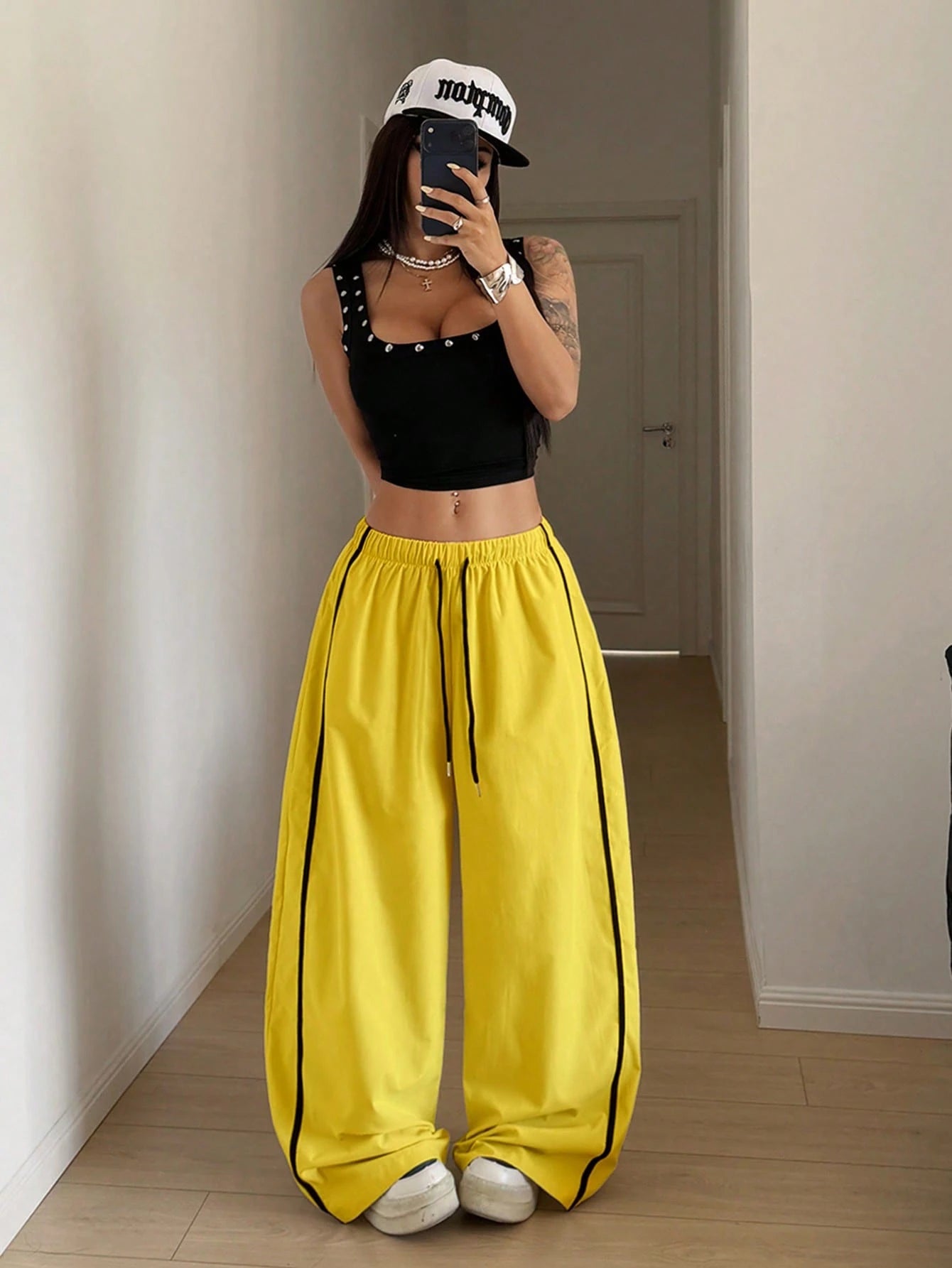 StreetHx Women's Drawstring Waist Wide Leg Loose Harem Pants