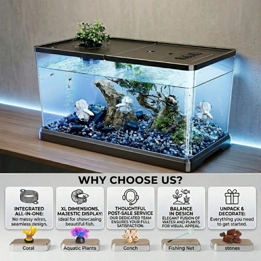 Sturdy Large Aquarium With A Lid- Clear, Leak-Resistant Design Suitable For Fish, Turtles, And Aquatic Plants, Perfect For Use In For Home Offices Or Classrooms, Featuring A Contemporary Rectangular