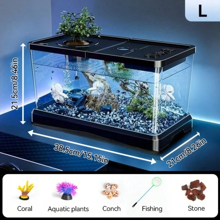 Sturdy Large Aquarium With A Lid- Clear, Leak-Resistant Design Suitable For Fish, Turtles, And Aquatic Plants, Perfect For Use In For Home Offices Or Classrooms, Featuring A Contemporary Rectangular