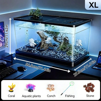 Sturdy Large Aquarium With A Lid- Clear, Leak-Resistant Design Suitable For Fish, Turtles, And Aquatic Plants, Perfect For Use In For Home Offices Or Classrooms, Featuring A Contemporary Rectangular
