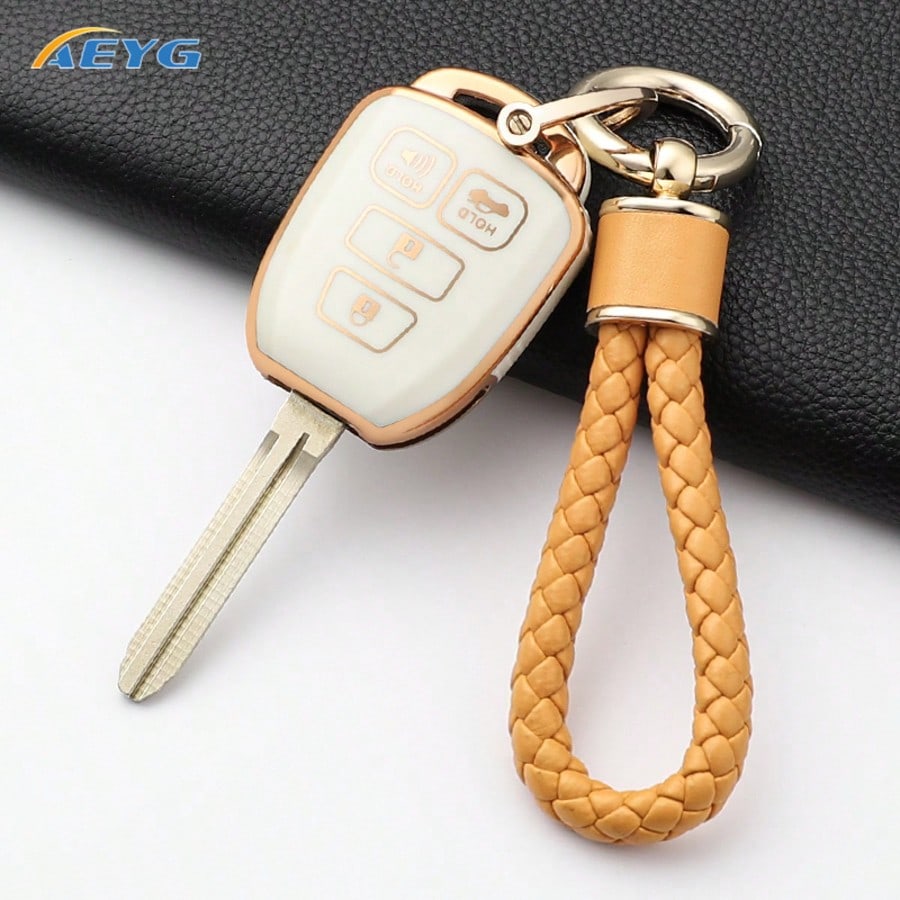Suitable For Toy Ota Key Fob Cover, With Metal Keychain, Soft TPU Easy-Press Key Fob Case Protector. Suitable For 2012-2019 Camry, Corolla, Rav4, Tacoma