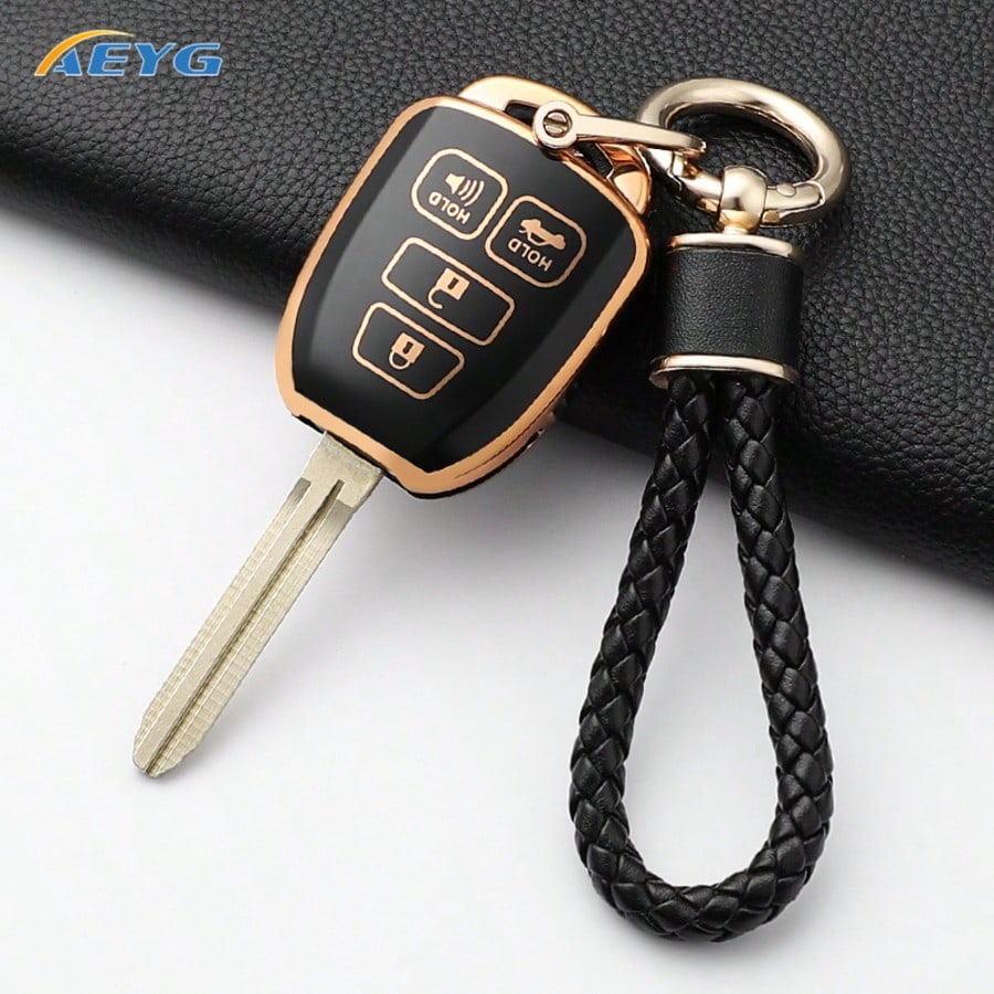 Suitable For Toy Ota Key Fob Cover, With Metal Keychain, Soft TPU Easy-Press Key Fob Case Protector. Suitable For 2012-2019 Camry, Corolla, Rav4, Tacoma