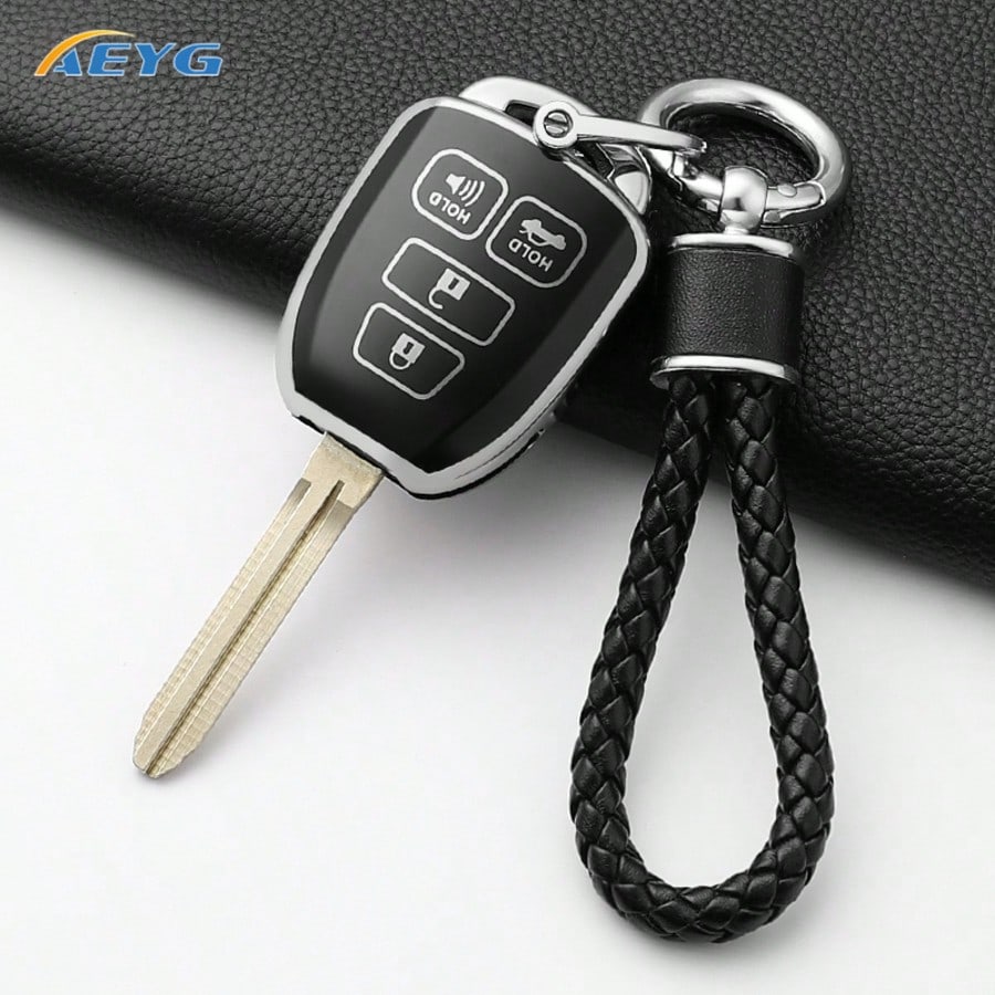 Suitable For Toy Ota Key Fob Cover, With Metal Keychain, Soft TPU Easy-Press Key Fob Case Protector. Suitable For 2012-2019 Camry, Corolla, Rav4, Tacoma
