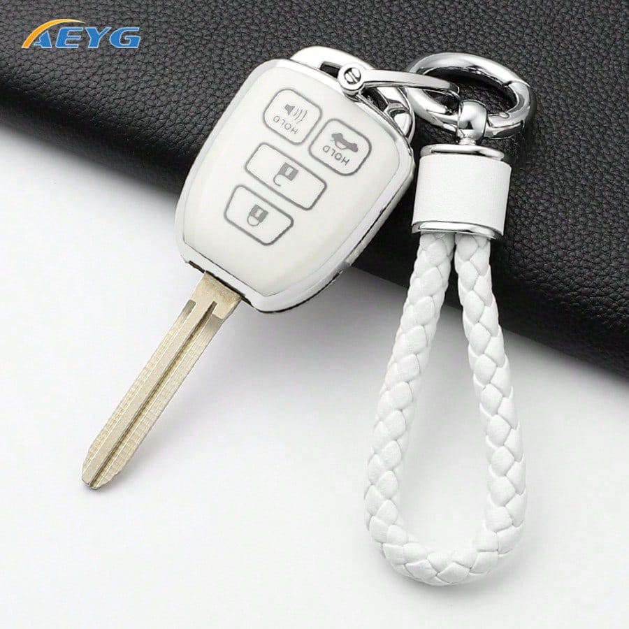 Suitable For Toy Ota Key Fob Cover, With Metal Keychain, Soft TPU Easy-Press Key Fob Case Protector. Suitable For 2012-2019 Camry, Corolla, Rav4, Tacoma