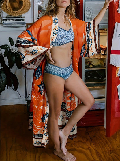 Summer Beach Cover Shirt, Crane Positioning, Printed Beach Dress, Sun Protection Belt, Beach Dress, Vacation Beach Skirt