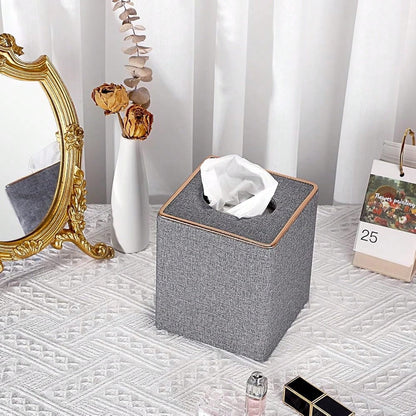 Sumnacon Square Linen Tissue Box Cover- Stylish Cube Tissue Box Holder With Magnetic Bottom, Decorative Tissue Box For Vanity Toilet T