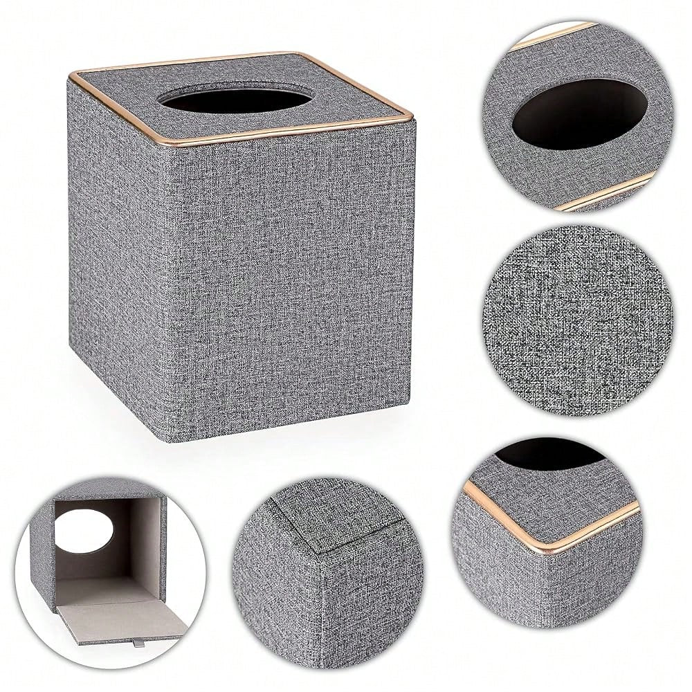 Sumnacon Square Linen Tissue Box Cover- Stylish Cube Tissue Box Holder With Magnetic Bottom, Decorative Tissue Box For Vanity Toilet T