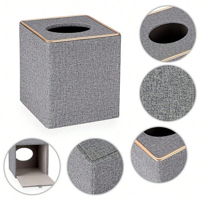 Sumnacon Square Linen Tissue Box Cover- Stylish Cube Tissue Box Holder With Magnetic Bottom, Decorative Tissue Box For Vanity Toilet T