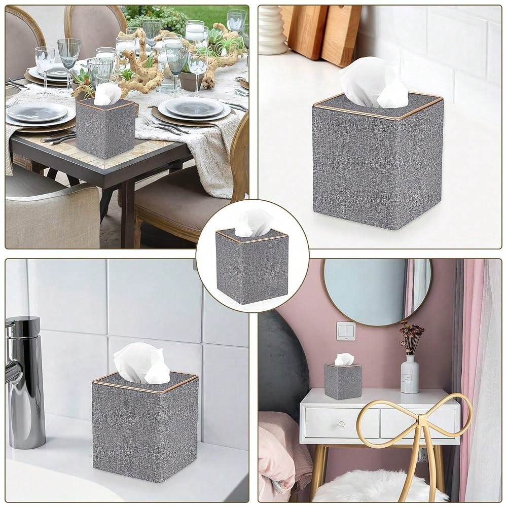 Sumnacon Square Linen Tissue Box Cover- Stylish Cube Tissue Box Holder With Magnetic Bottom, Decorative Tissue Box For Vanity Toilet T