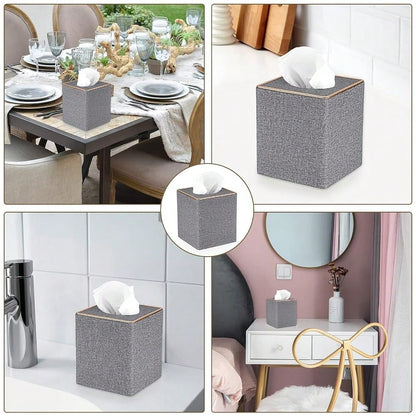 Sumnacon Square Linen Tissue Box Cover- Stylish Cube Tissue Box Holder With Magnetic Bottom, Decorative Tissue Box For Vanity Toilet T