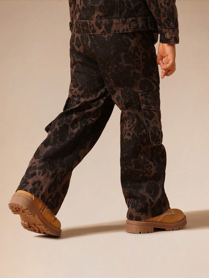 SUMWON Boys Leopard Print Cargo Pants With Cargo Pockets Casual Streetwear Bottoms Vacation