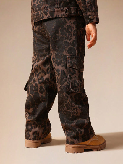 SUMWON Boys Leopard Print Cargo Pants With Cargo Pockets Casual Streetwear Bottoms Vacation