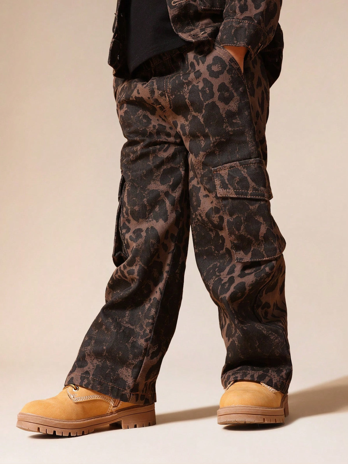 SUMWON Boys Leopard Print Cargo Pants With Cargo Pockets Casual Streetwear Bottoms Vacation