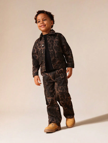 SUMWON Boys Leopard Print Cargo Pants With Cargo Pockets Casual Streetwear Bottoms Vacation