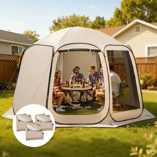Sun Shade Sail Canopy Covers, Fit For 10 X 9.2 Ft Screen House Tent, Sun Protection, 5.51 X 4.23 Ft 300D Oxford Silver-Coated Fabric, Pack Of 3 (Not Include Tent), For Outdoor Activities, Beige