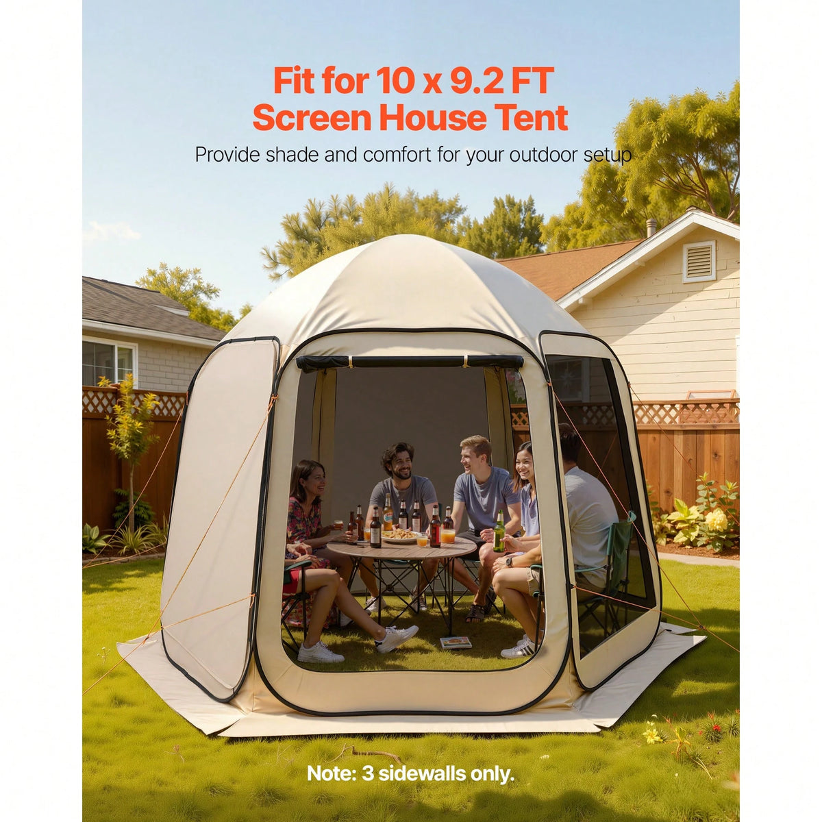 Sun Shade Sail Canopy Covers, Fit For 10 X 9.2 Ft Screen House Tent, Sun Protection, 5.51 X 4.23 Ft 300D Oxford Silver-Coated Fabric, Pack Of 3 (Not Include Tent), For Outdoor Activities, Beige