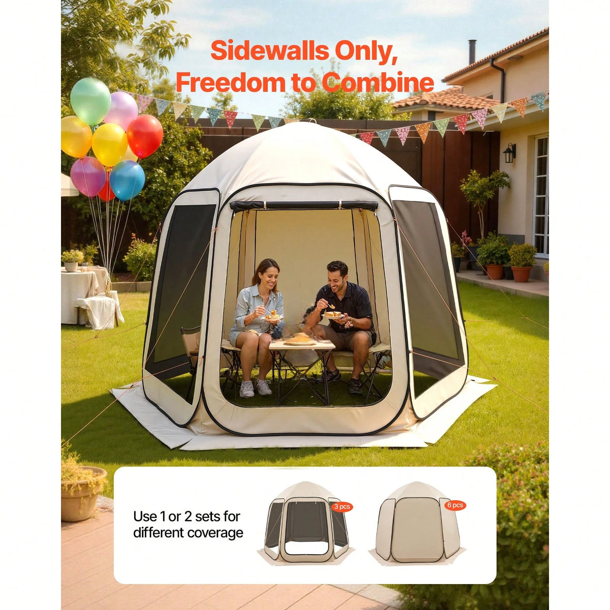 Sun Shade Sail Canopy Covers, Fit For 10 X 9.2 Ft Screen House Tent, Sun Protection, 5.51 X 4.23 Ft 300D Oxford Silver-Coated Fabric, Pack Of 3 (Not Include Tent), For Outdoor Activities, Beige