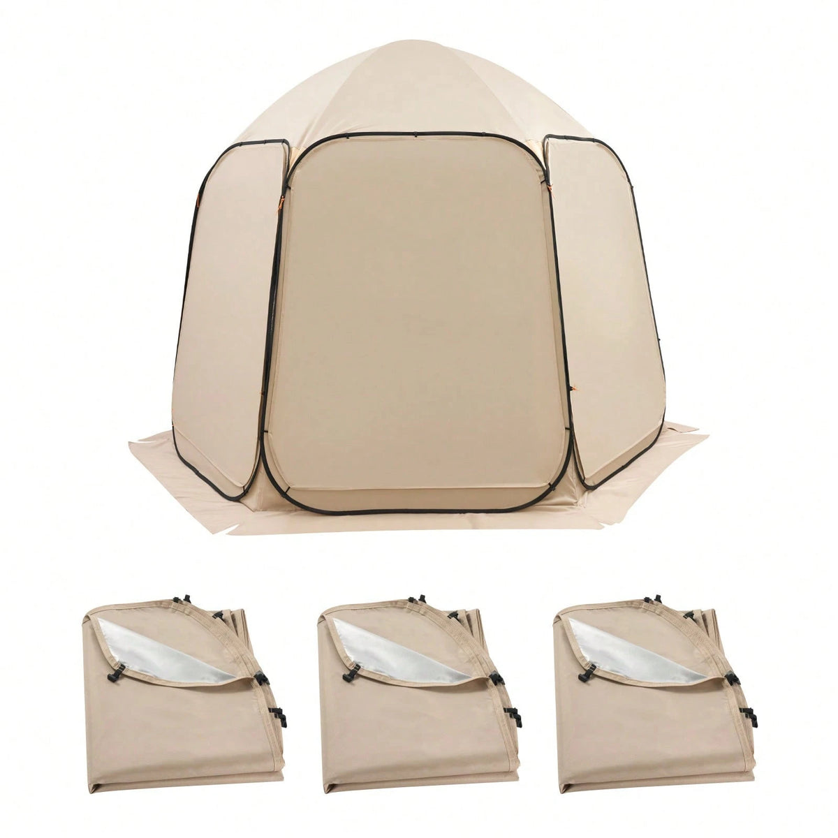 Sun Shade Sail Canopy Covers, Fit For 10 X 9.2 Ft Screen House Tent, Sun Protection, 5.51 X 4.23 Ft 300D Oxford Silver-Coated Fabric, Pack Of 3 (Not Include Tent), For Outdoor Activities, Beige