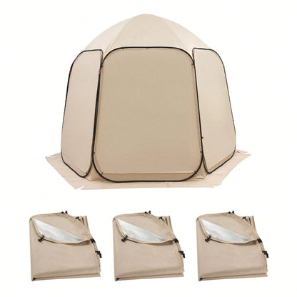 Sun Shade Sail Canopy Covers, Fit For 10 X 9.2 Ft Screen House Tent, Sun Protection, 5.51 X 4.23 Ft 300D Oxford Silver-Coated Fabric, Pack Of 3 (Not Include Tent), For Outdoor Activities, Beige
