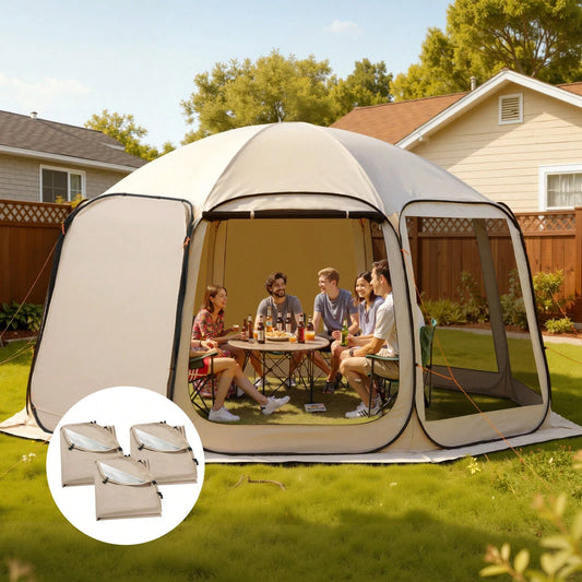 Sun Shade Sail Canopy Covers, Fit For 15 X 13.8 Ft Screen House Tent, Sun Protection, 5.51 X 5.25 Ft 300D Oxford Silver-Coated Fabric, Pack Of 3 (Not Include Tent), For Outdoor Activities, Beige