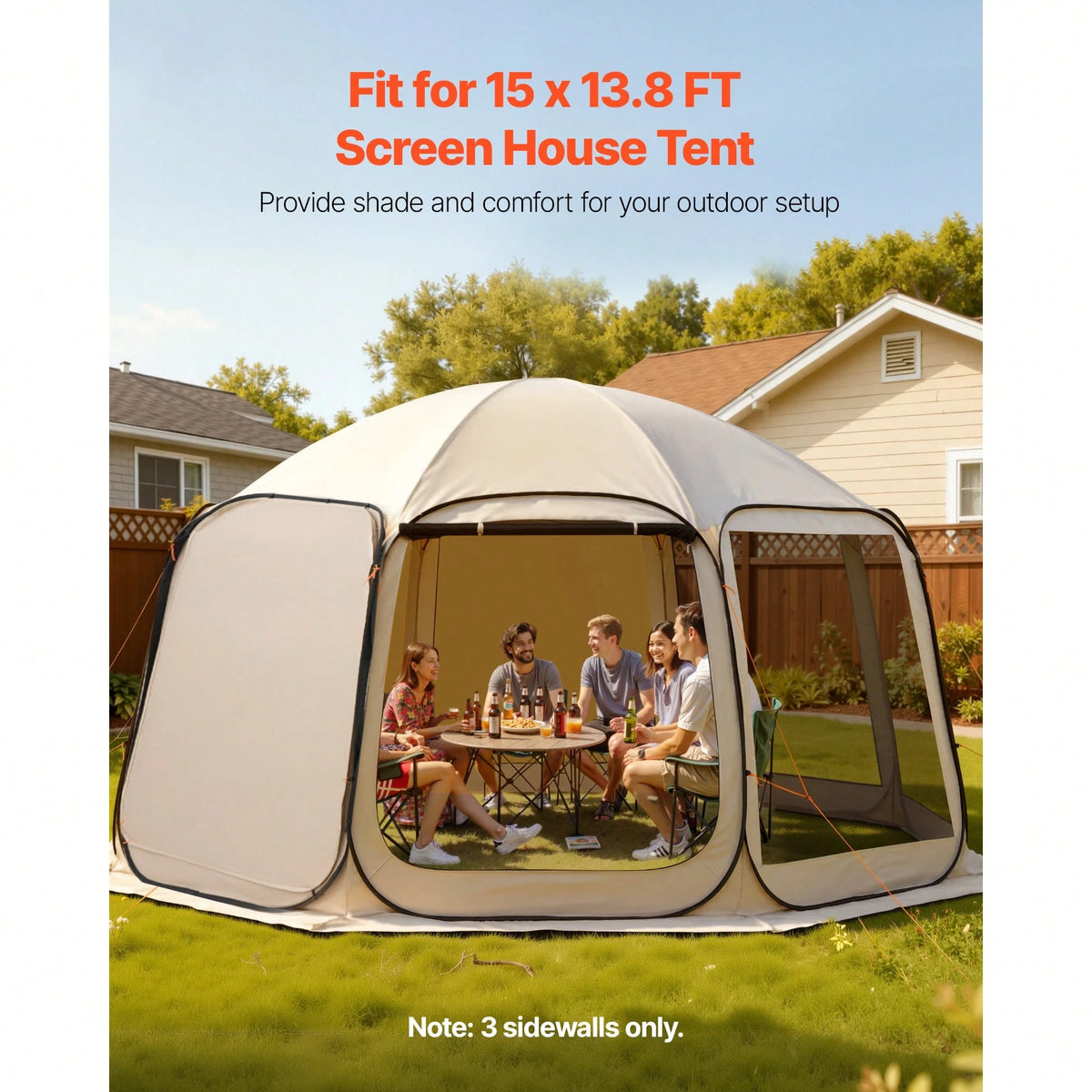 Sun Shade Sail Canopy Covers, Fit For 15 X 13.8 Ft Screen House Tent, Sun Protection, 5.51 X 5.25 Ft 300D Oxford Silver-Coated Fabric, Pack Of 3 (Not Include Tent), For Outdoor Activities, Beige