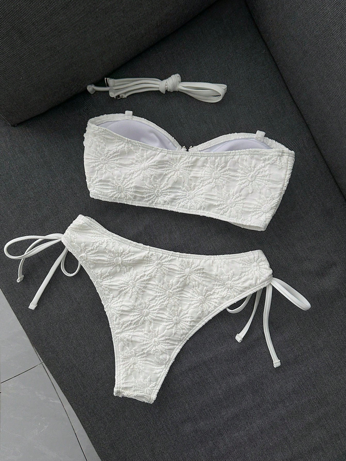 Sunnyshic Women's Casual Vacation Beach Party Elegant Spaghetti Strap Special Fabric Solid Color Bikini 2-Piece Swimsuit New Summer