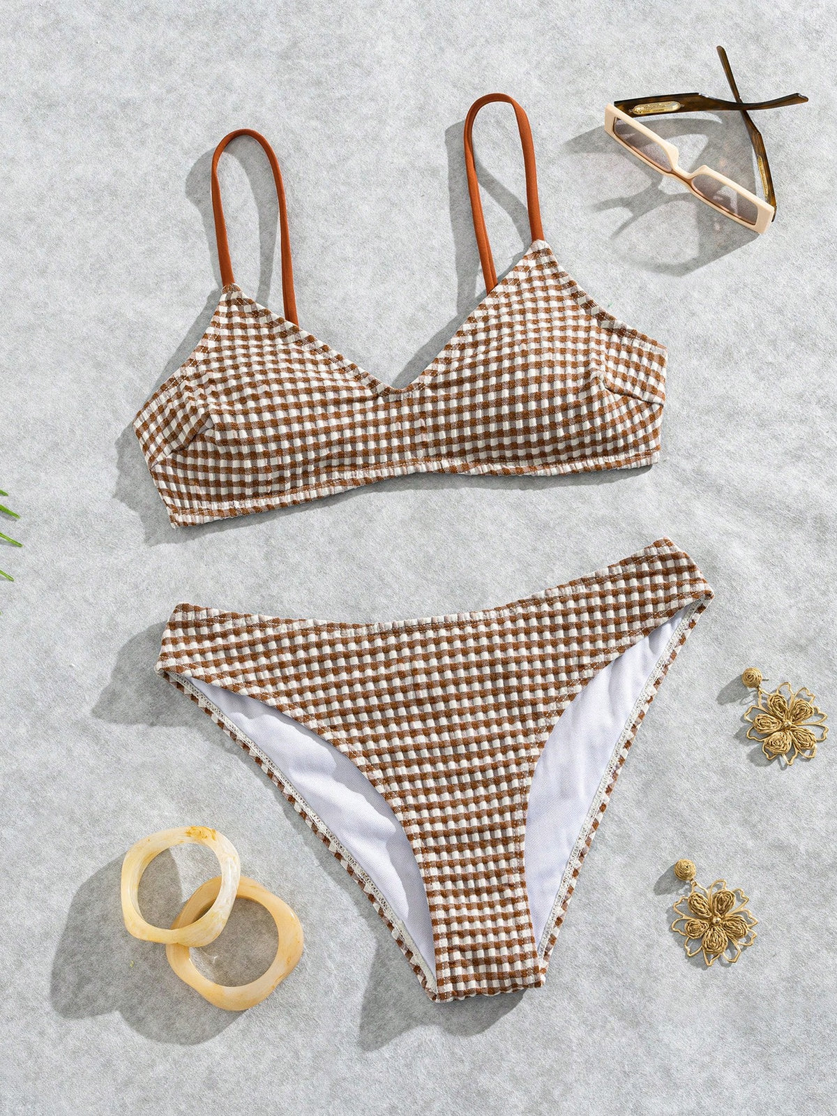 Sunnyshic Women's Sweet Minimalist Cute Round Neck Bikini Set For Spring/Summer Beach