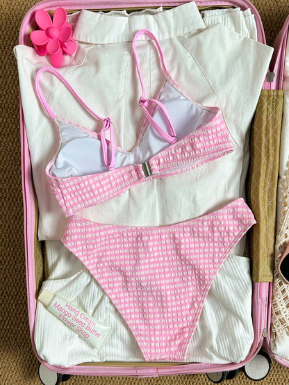 Sunnyshic Women's Sweet Minimalist Cute Round Neck Bikini Set For Spring/Summer Beach