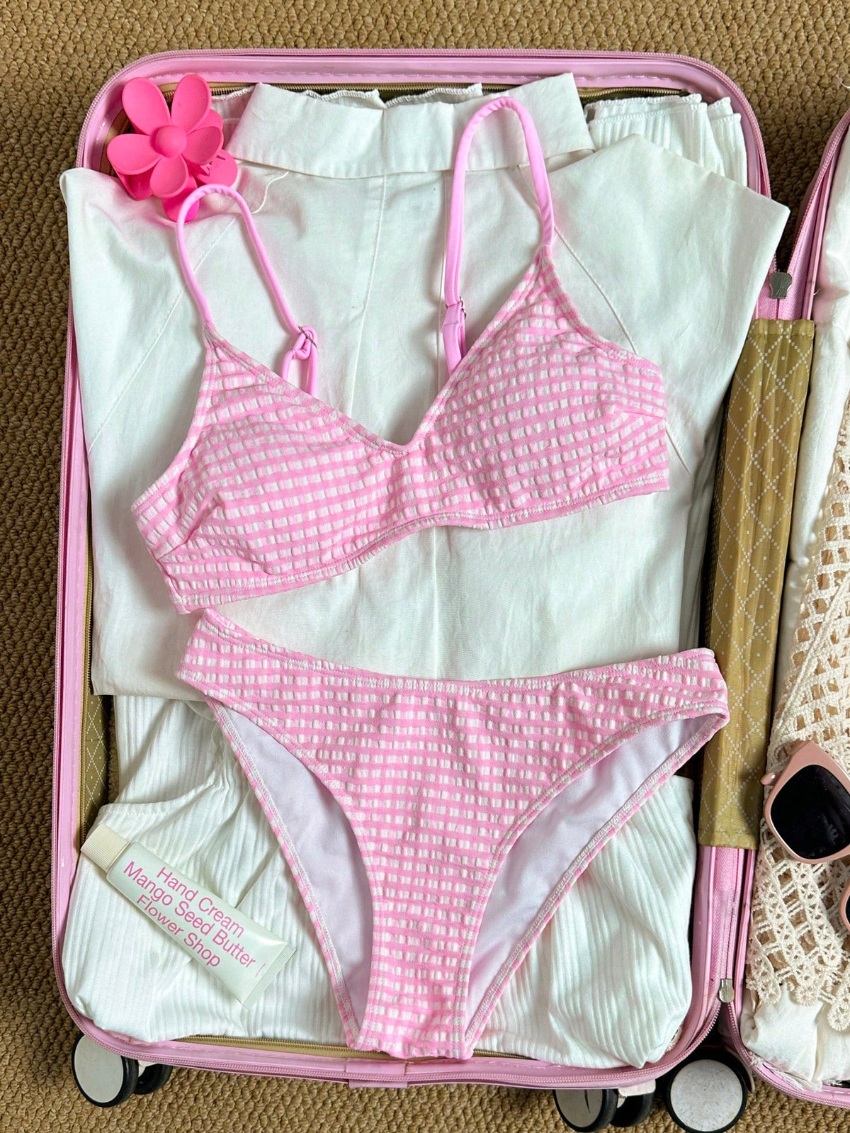 Sunnyshic Women's Sweet Minimalist Cute Round Neck Bikini Set For Spring/Summer Beach