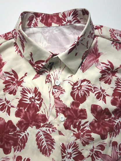 Surfspeed Plus Size Men Floral Print Single-Breasted Short Sleeve Top And Pocket Shorts Beach Outfit