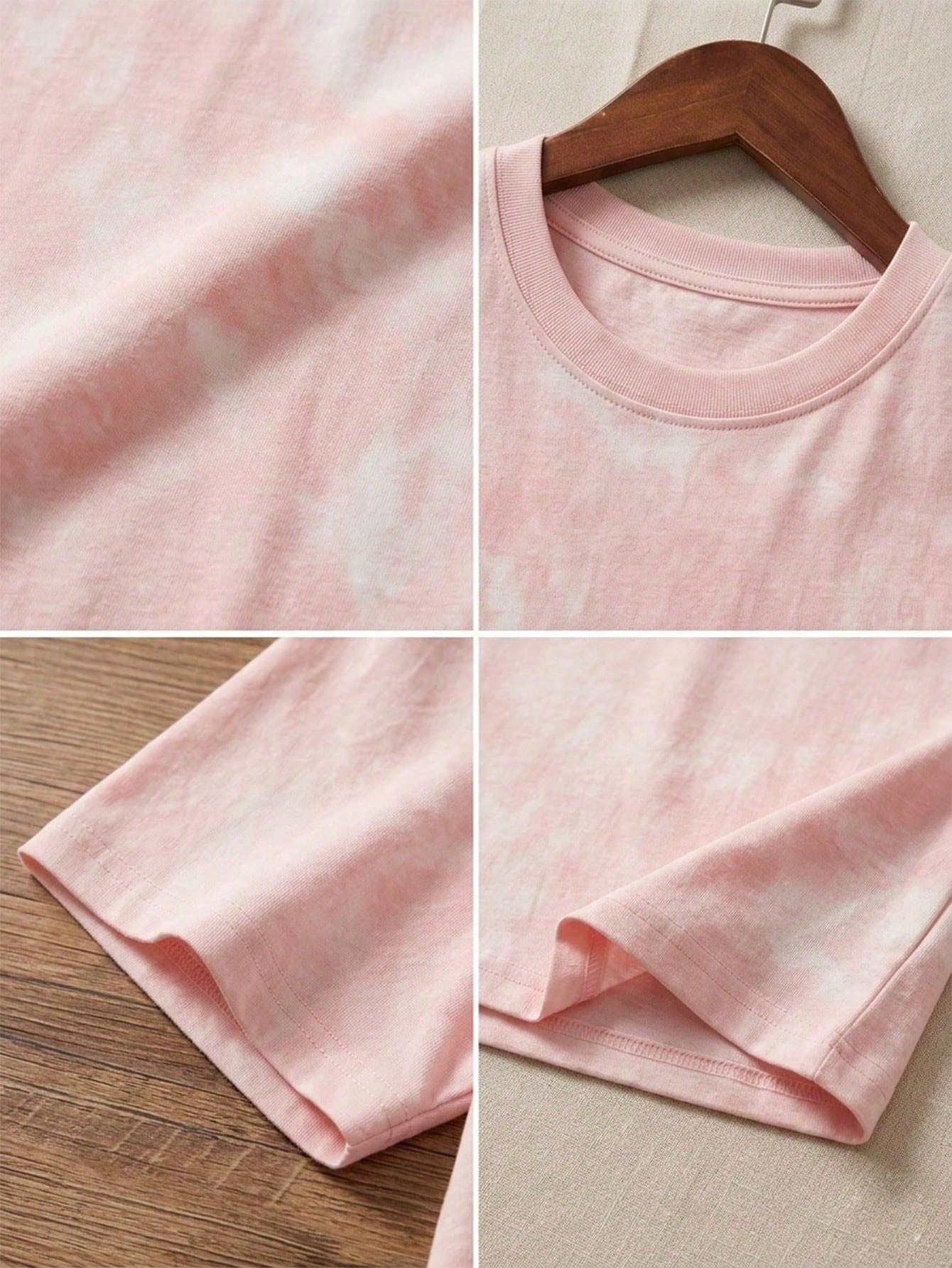 Sweet & Spicy Style Sakura Pink Ombre Short Sleeve T-Shirt, Korean Loose Letter Print Tee, Ins Aesthetic Casual Summer, Y2K Aesthetic