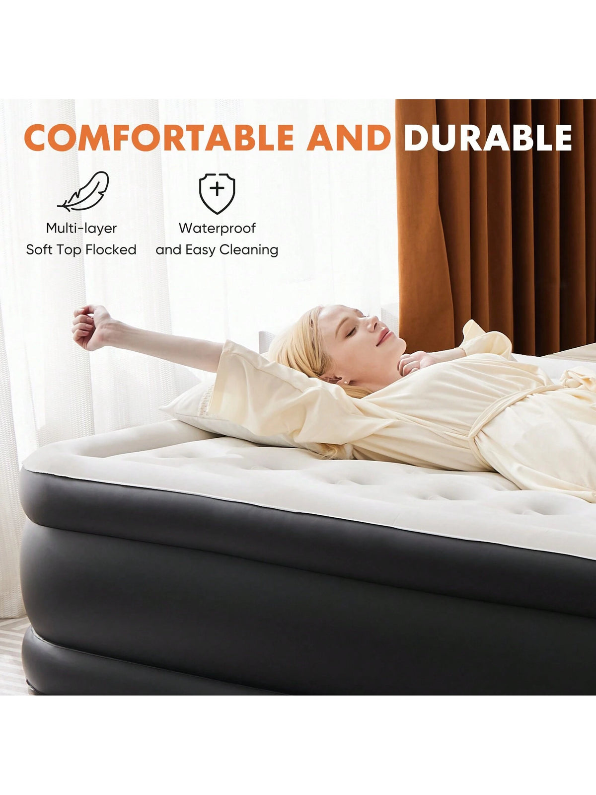 Sweetcrispy Air Mattress Inflatable Blow Up Mattress Airbed With Built-In High Capacity Pump, Double Height, Adjustable, Non-Slip Bottom Design, Portable For Home Or Camping