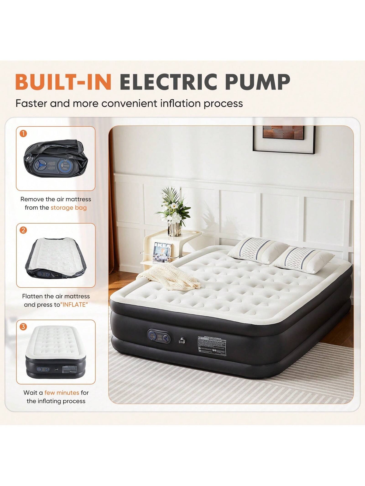 Sweetcrispy Air Mattress Inflatable Blow Up Mattress Airbed With Built-In High Capacity Pump, Double Height, Adjustable, Non-Slip Bottom Design, Portable For Home Or Camping