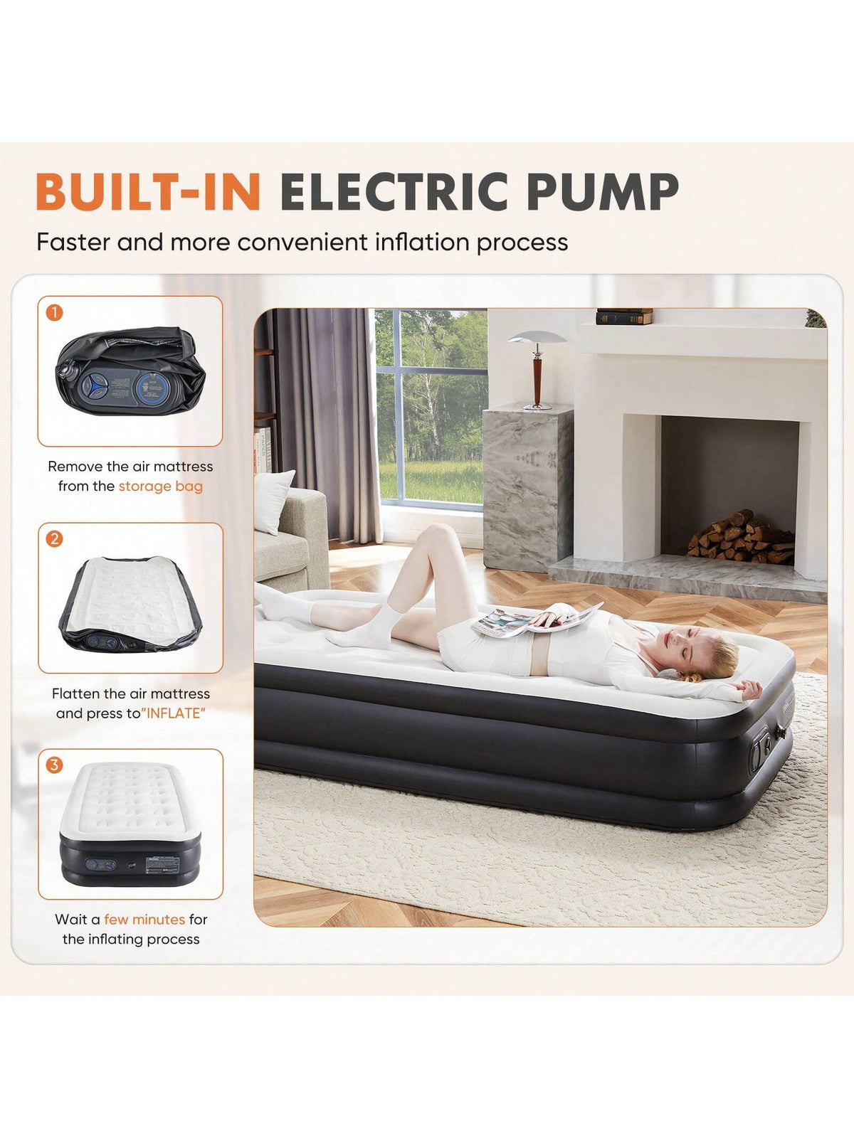 Sweetcrispy Air Mattress Inflatable Blow Up Mattress Airbed With Built-In High Capacity Pump, Double Height, Adjustable, Non-Slip Bottom Design, Portable For Home Or Camping
