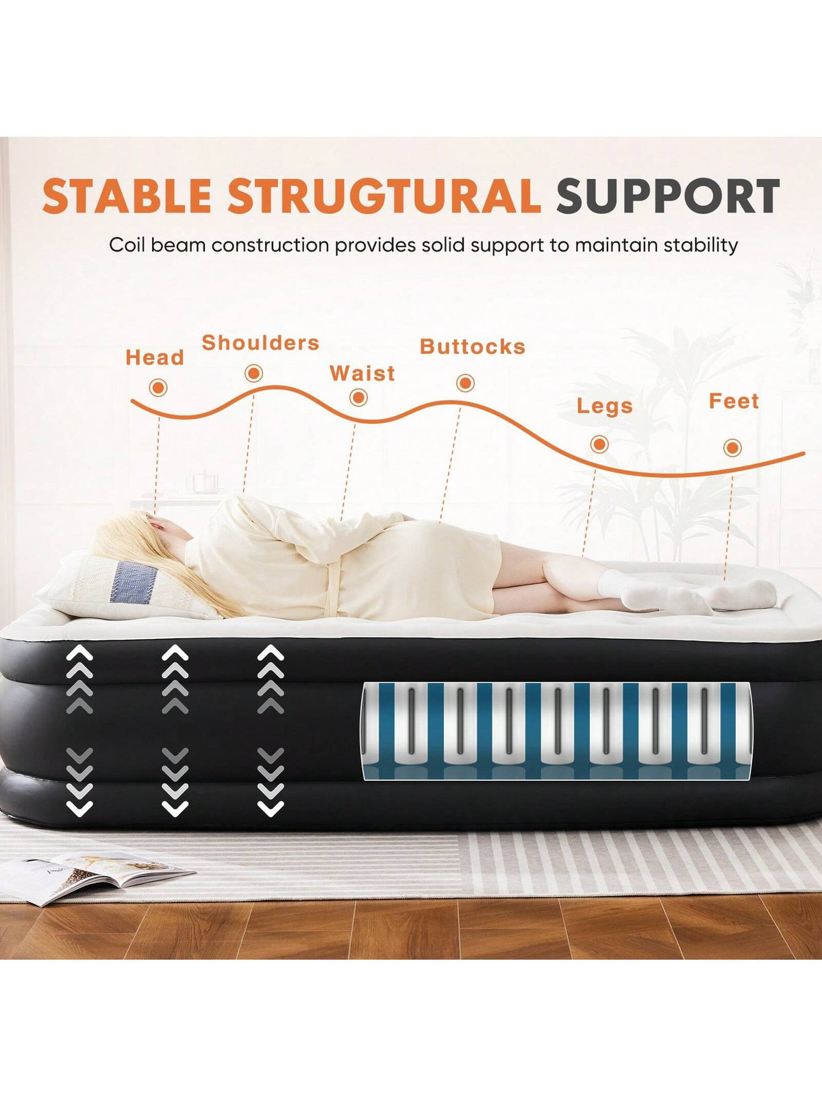 Sweetcrispy Air Mattress Inflatable Blow Up Mattress Airbed With Built-In High Capacity Pump, Double Height, Adjustable, Non-Slip Bottom Design, Portable For Home Or Camping