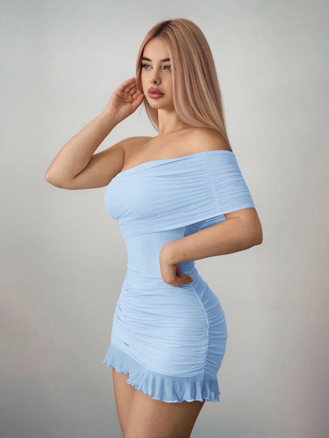 Sweetina Fitted Asymmetric Mesh Off Shoulder Mini Dress,Dresses For Women Party