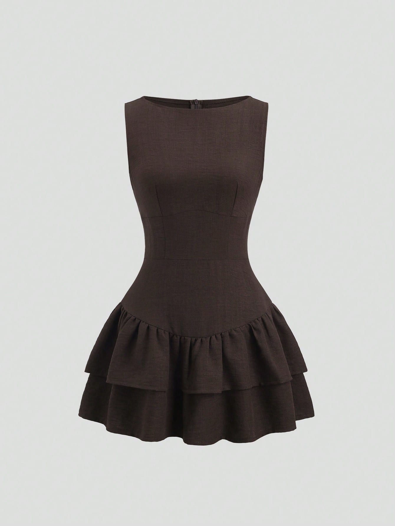 Sweetra Dark Brown,Summer,Elegant,Tea Party Vintage Boho Sleeveless A-Line Double-Layer Ruffle Mini Dress,Vacation Date Music Festival Work Commute