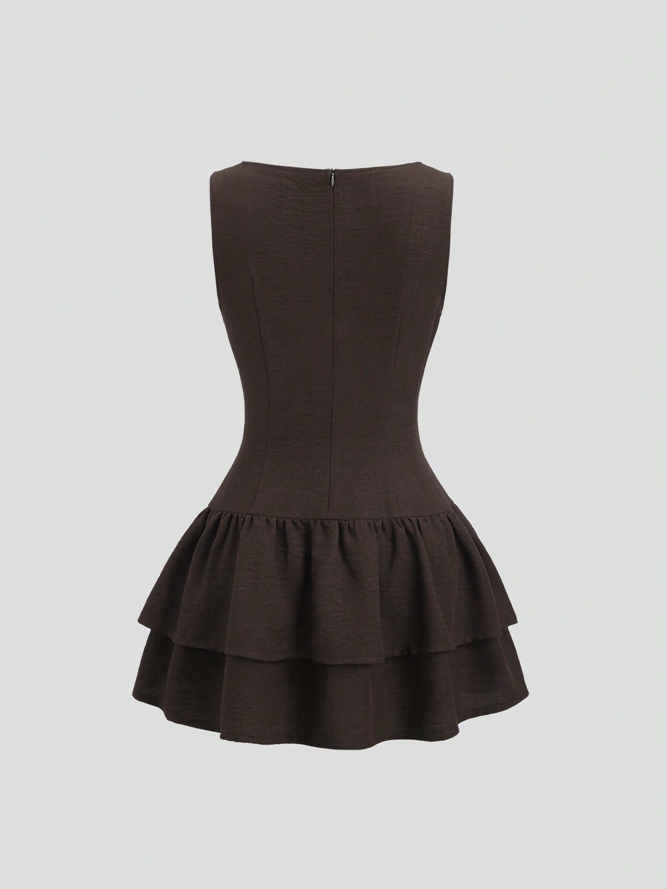 Sweetra Dark Brown,Summer,Elegant,Tea Party Vintage Boho Sleeveless A-Line Double-Layer Ruffle Mini Dress,Vacation Date Music Festival Work Commute