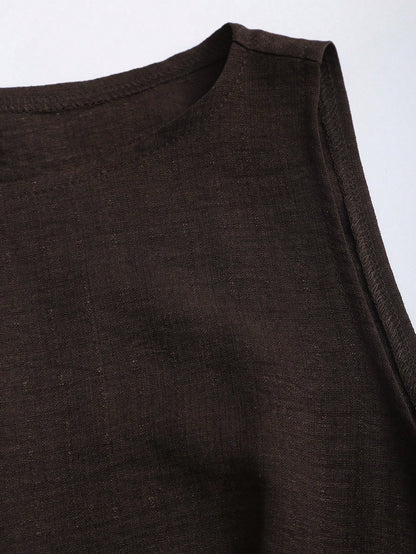 Sweetra Dark Brown,Summer,Elegant,Tea Party Vintage Boho Sleeveless A-Line Double-Layer Ruffle Mini Dress,Vacation Date Music Festival Work Commute