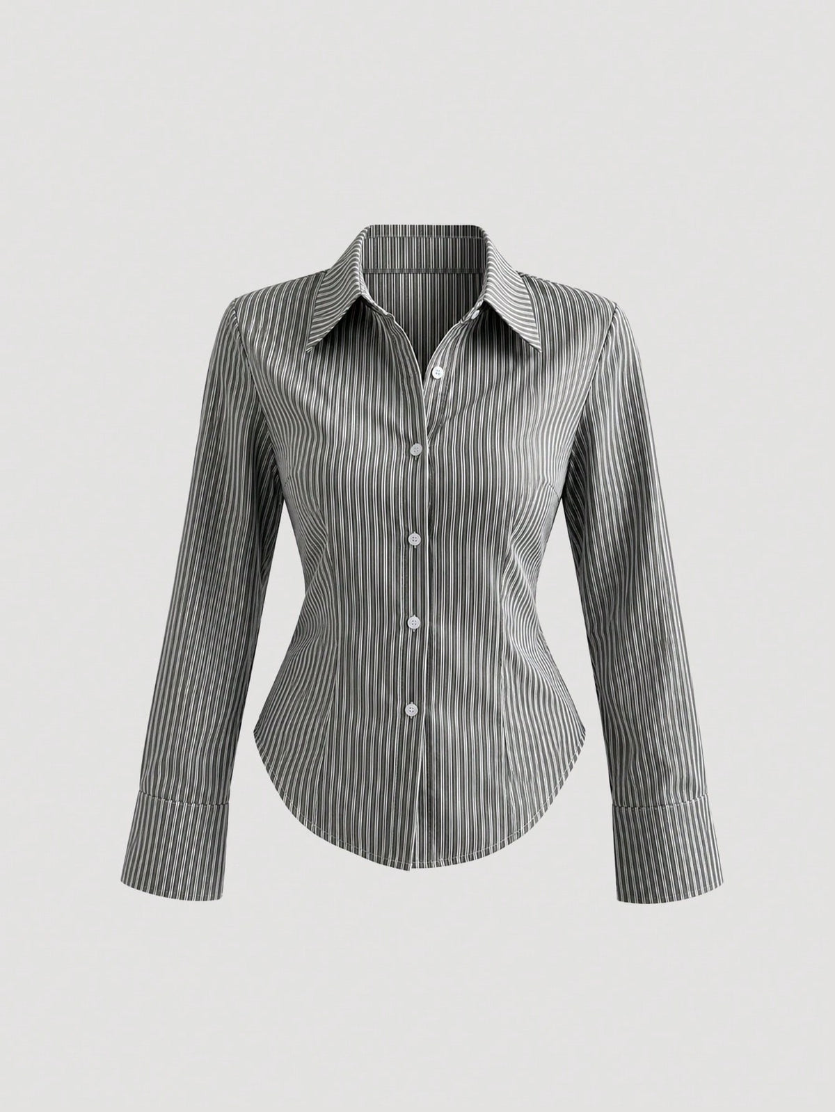 Sweetra Ladies' Solid Color Slim Fit Striped Long Sleeve Shirt,Long Sleeve Tops Fall Cloth For Women