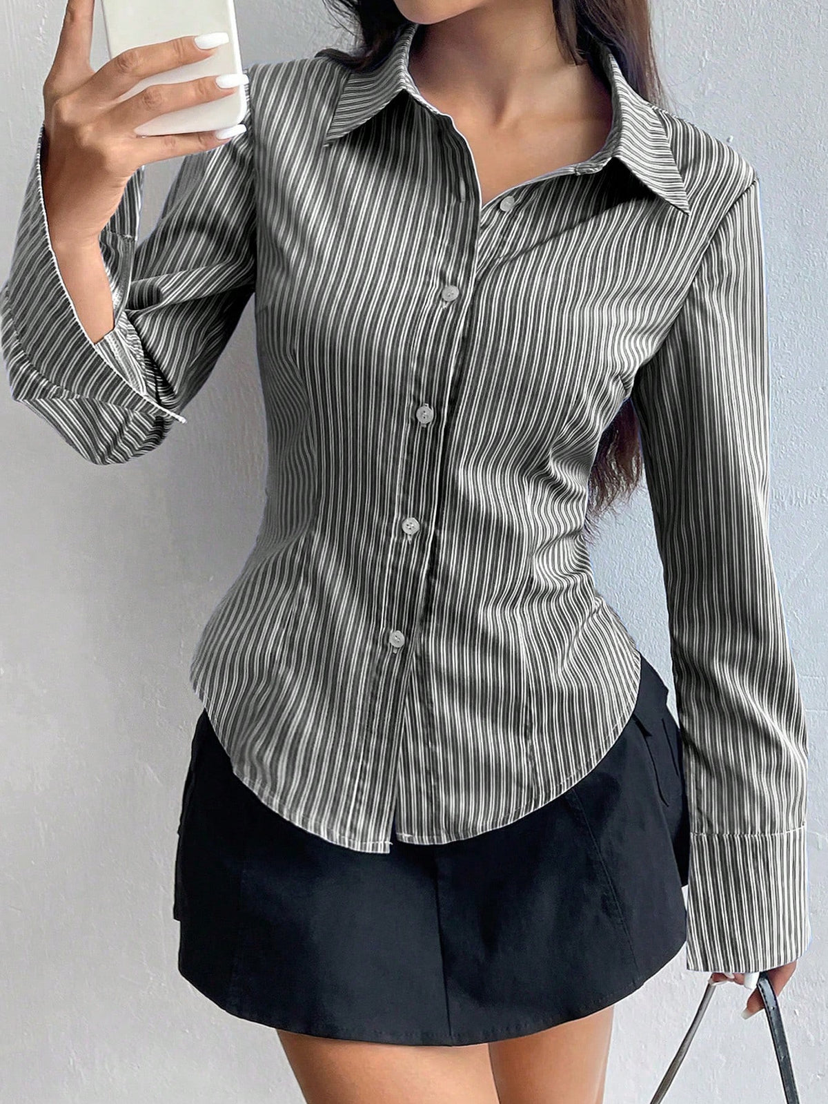 Sweetra Ladies' Solid Color Slim Fit Striped Long Sleeve Shirt,Long Sleeve Tops Fall Cloth For Women